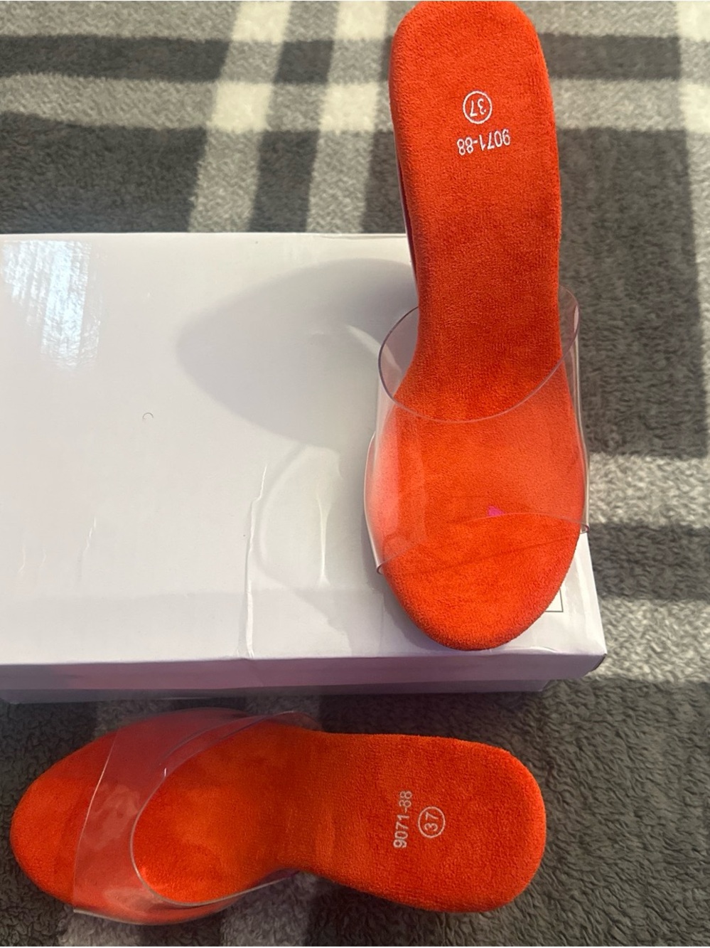 Clear Strap Slide Sandals with Bright Orange Footbed